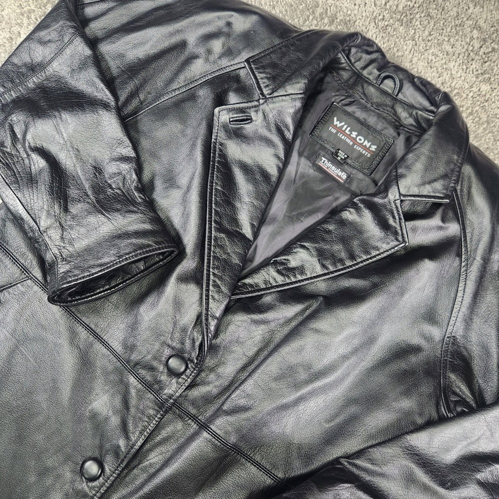 Wilsons Leather Jacket Mens‎ Medium Black Thinsulate Button Coat Blazer Lapel